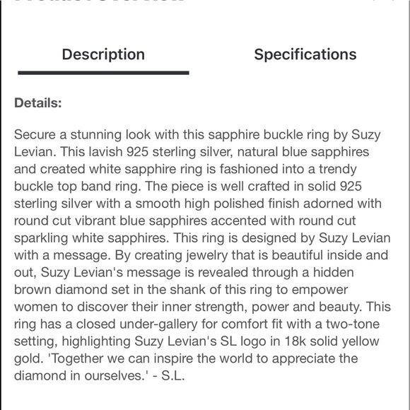 Suzy Levian 18K / Sterling Silver 2.02 CWTw Saphire Buckle Ring w Diamond accent - Picture 13 of 13